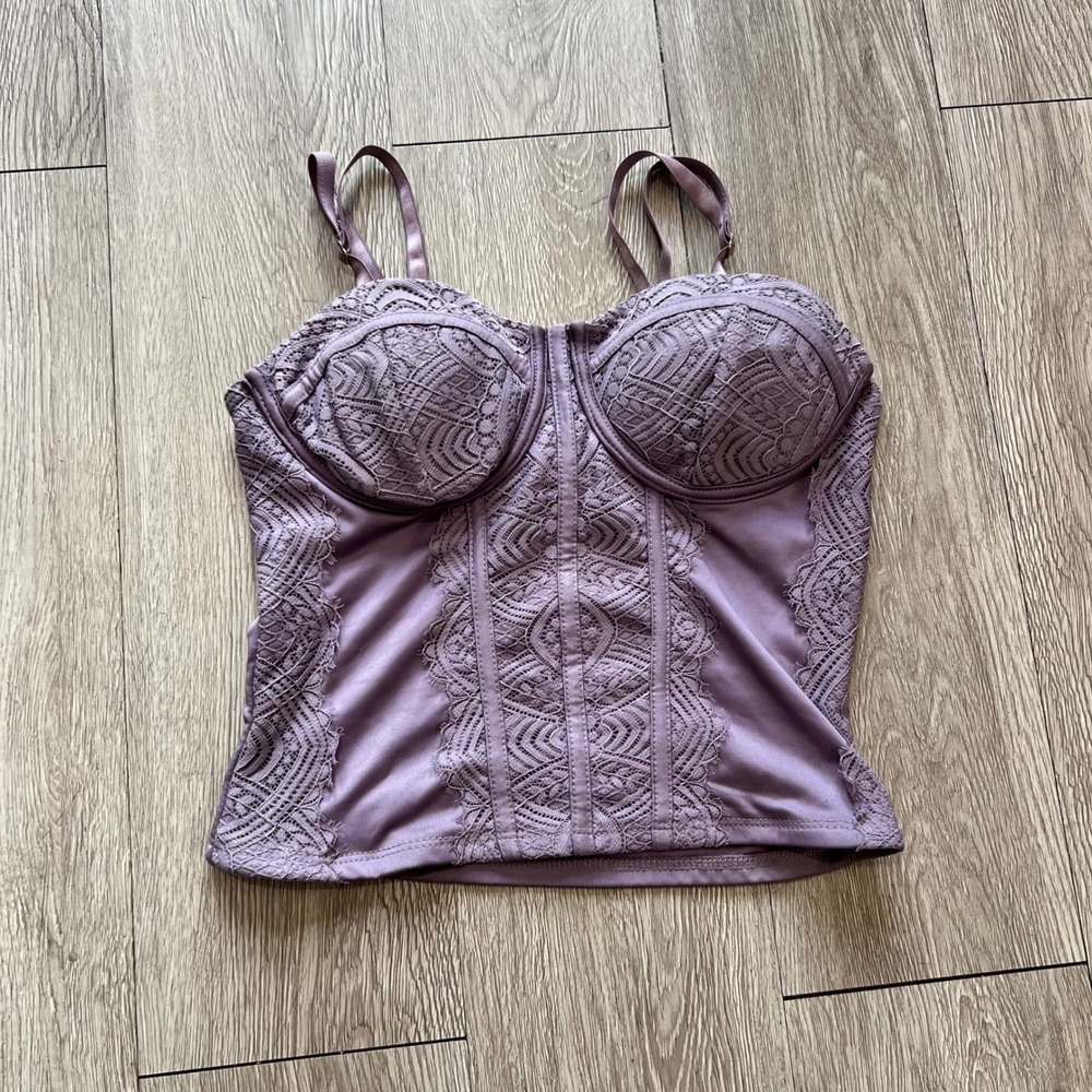 NO BOUNDARIES Lilac Lace Corset Bralette Top XS 0-2 Adjustable Straps